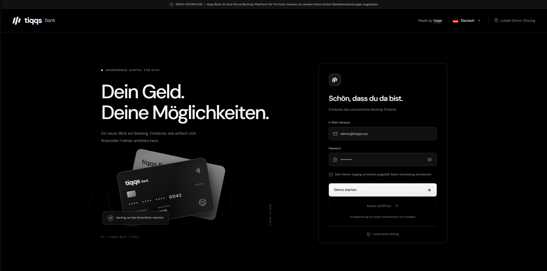 tiqqs-bank Benutzeroberfläche.